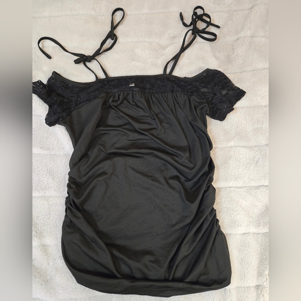 Black Off-Shoulder Top with Lace Details